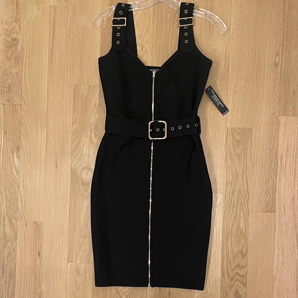 VENUS Black Dress with Belt and Zipper NWT
